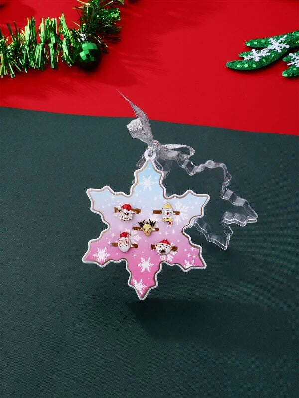 Christmas Ice Skating Christmas Ring Set - in a Snowflake Holder