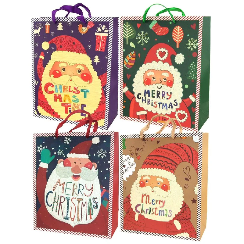 Christmas Songs Christmas Santa Glitter Gift Bags, 12-1/2-Inch, 4-Piece