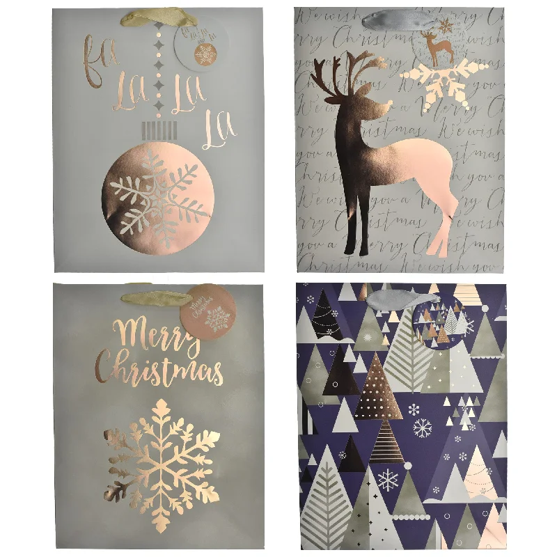 Christmas Market Christmas Snowflakes Premium Gift Bags, 12-3/4-Inch, 4-Piece