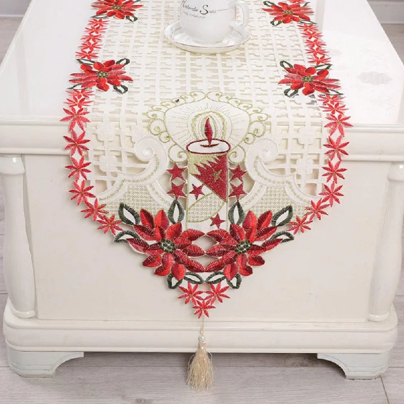 Christmas Fireplace Decor Christmas Tablecloth Vintage Embroidered Floral Lace