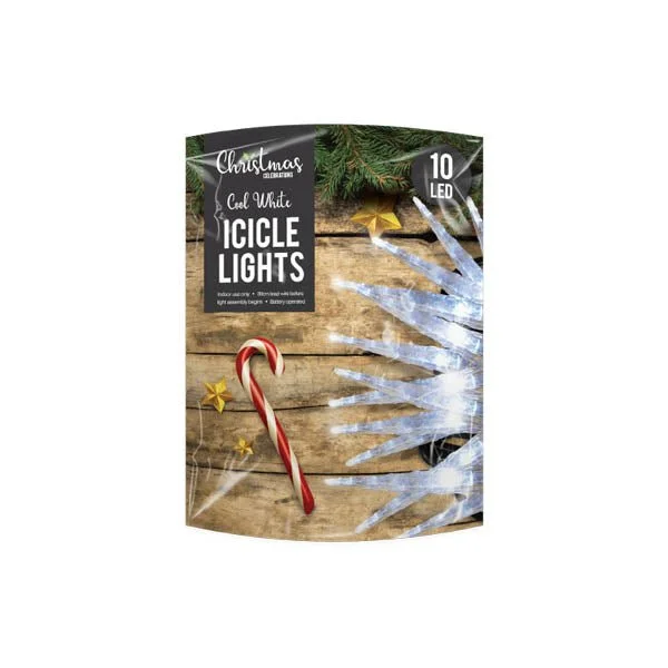 Christmas Winter Wonderland Cool White Icicle Lights B/o 10 Led