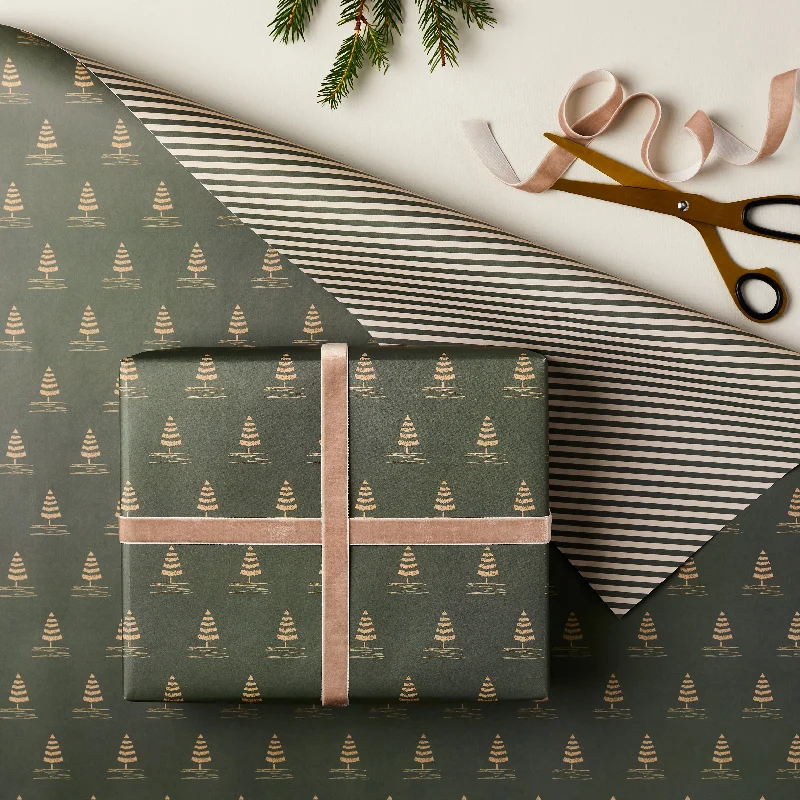 Santa Claus Christmas Trees and Stripes Double Sided Wrap