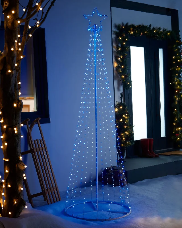 Christmas Snowman Waterfall Christmas Tree, Blue/White, 2.1 m
