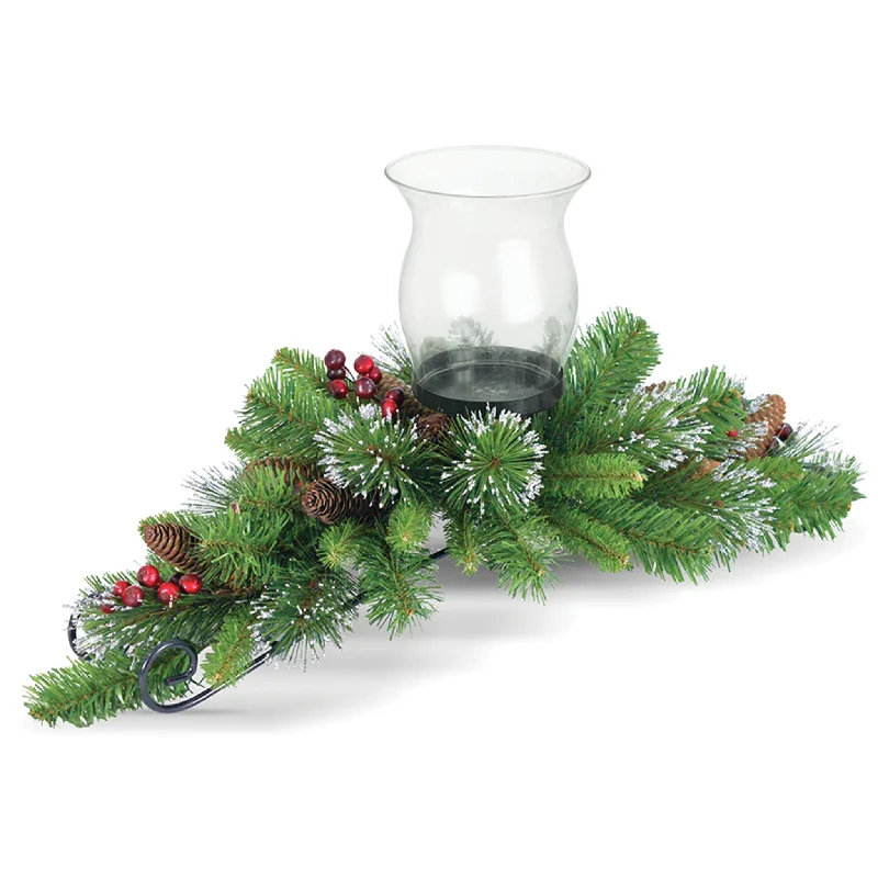 Christmas Jolly Vibes 30 in. Crestwood Spruce Centerpiece and Candle Holder