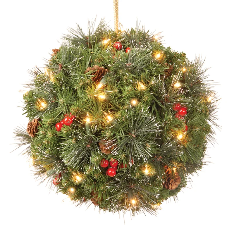 Christmas Star Decorations 12 in. Pre-Lit Crestwood Spruce Kissing Ball with Warm White LED Lights Christmas Star Decorations 12 in. Pre-Lit Crestwood Spruce Kissing Ball with Warm White LED Lights