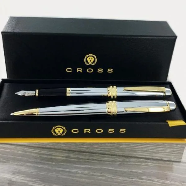 Christmas Jolly Vibes Engraved Cross AT0452-6 & AT0456-6 Bailey Medalist Chrome and Gold Pen Set1