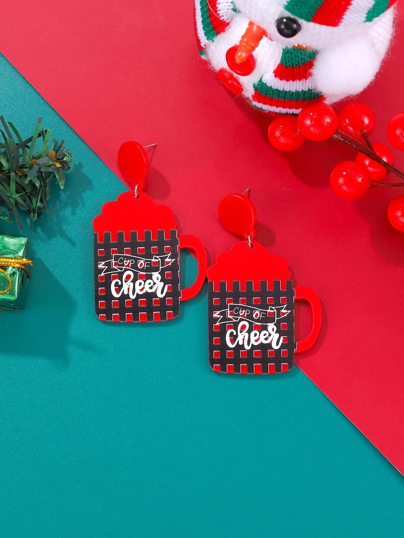Christmas Gift Baskets Cup of Cheer Red & Black Earrings
