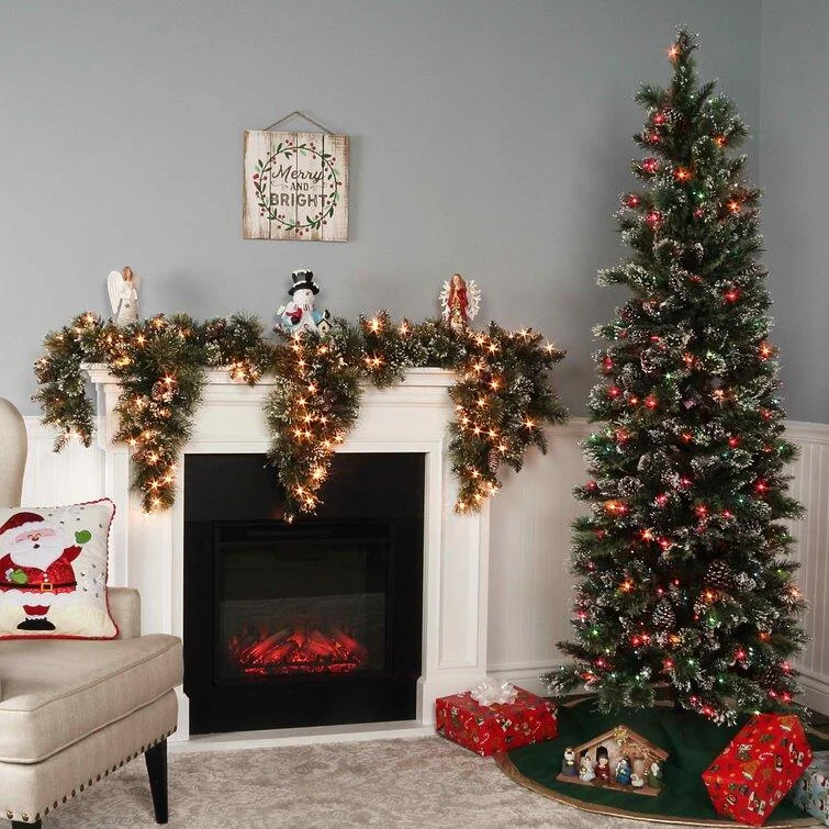 Christmas Winter Wonderland Customizable Christmas Tree & Garland Set Glittery Bristle Pine with Clear and Multicolor Lights Christmas Winter Wonderland Customizable Christmas Tree & Garland Set Glittery Bristle Pine with Clear and Multicolor Lights