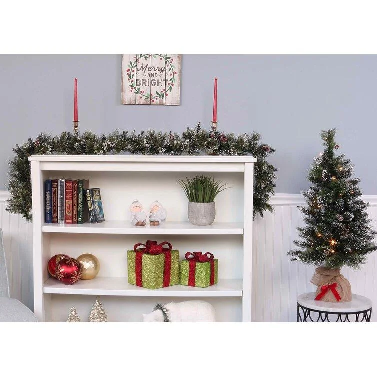 Christmas Red Stockings Customizable Christmas Tree & Garland Set Glittery Bristle Pine with Clear Lights Christmas Red Stockings Customizable Christmas Tree & Garland Set Glittery Bristle Pine with Clear Lights
