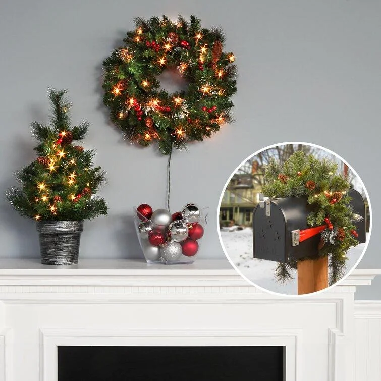 Christmas Santa Sleigh Customizable Christmas Tree & Greenery Set Crestwood Spruce with Clear Lights Christmas Santa Sleigh Customizable Christmas Tree & Greenery Set Crestwood Spruce with Clear Lights