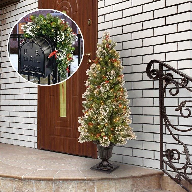 Christmas Handmade Decorations Customizable Christmas Tree And Greenery Set With Clear Lights Christmas Handmade Decorations Customizable Christmas Tree And Greenery Set With Clear Lights