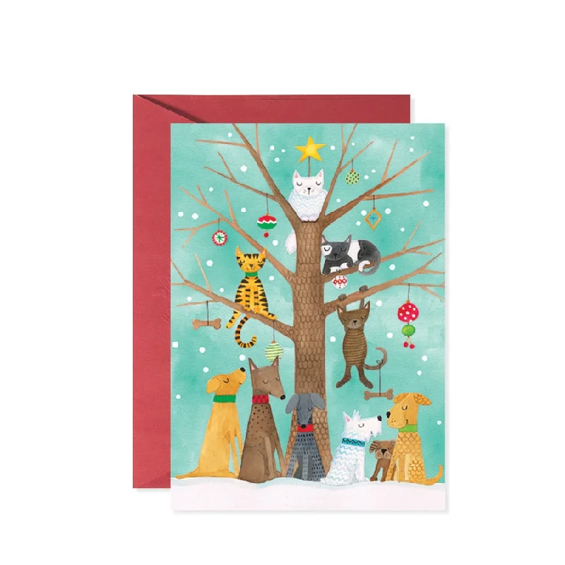 Christmas Tree Decorations Cat Tree and Dogs Christmas Card