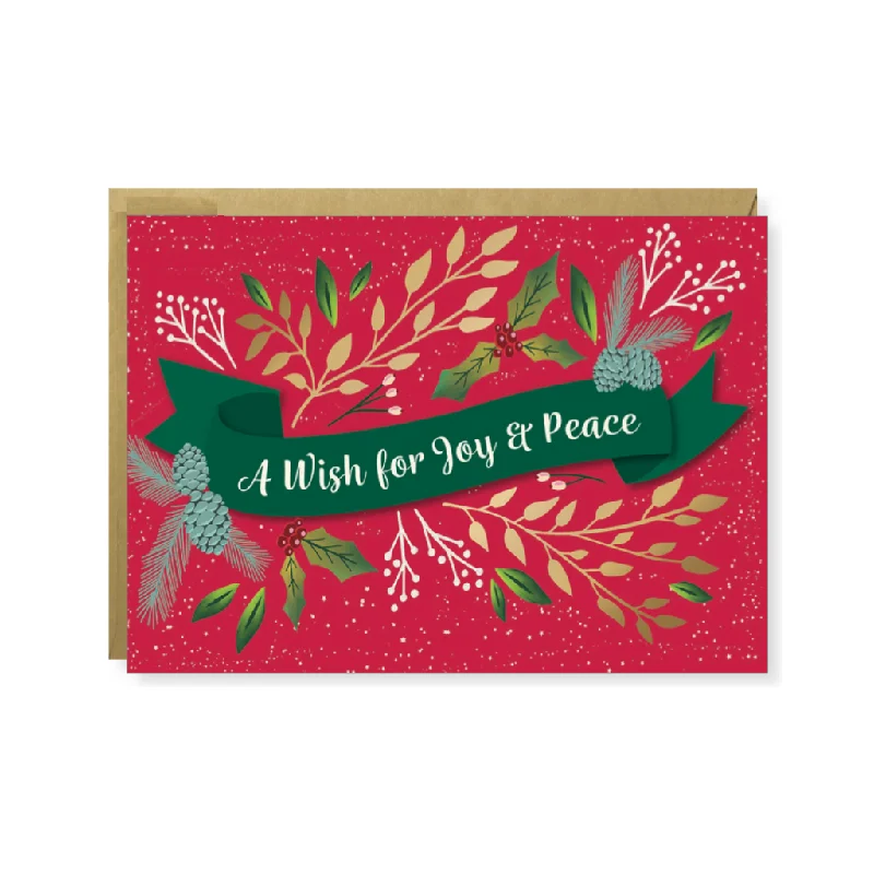 Christmas Wrapped Gifts A Wish For Joy & Peace Christmas Botanicals Card