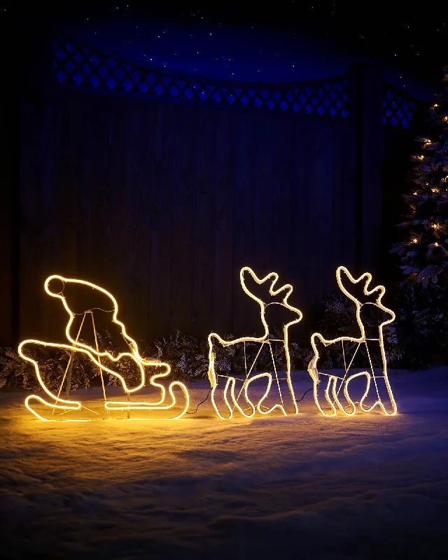 Christmas Jolly Time Twin Reindeers with Santa Sleigh Neon Rope Light Silhouette, 2.6 m