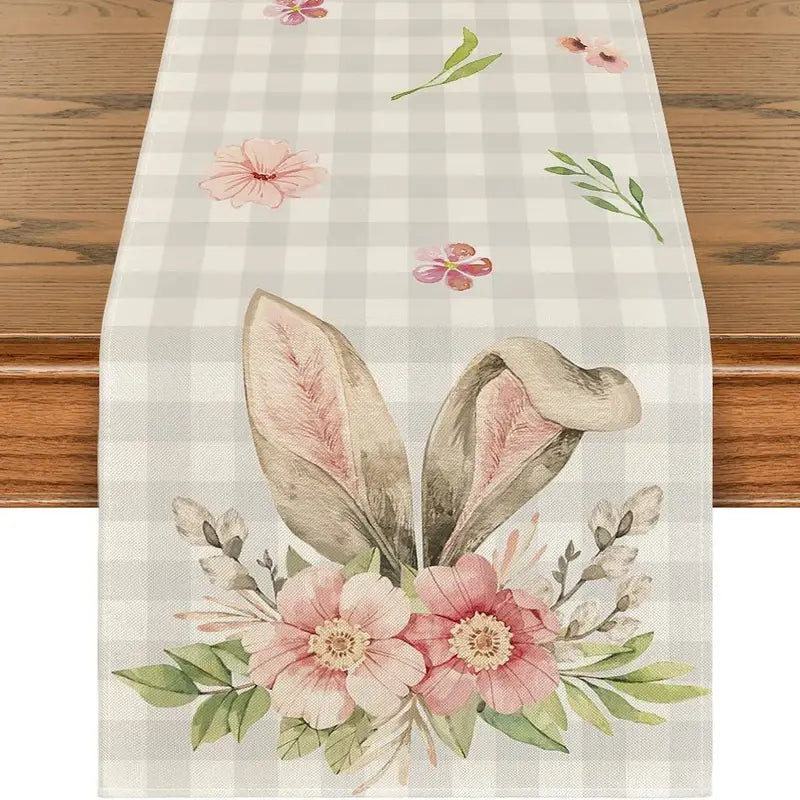 Christmas Stockings Easter Bunny Floral Table Runner