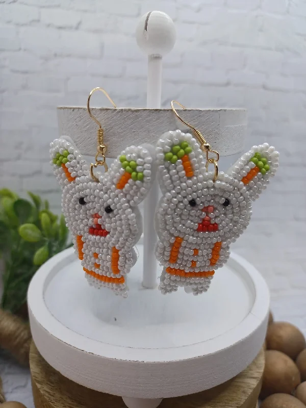 Christmas Caroling Easter Bunny Sea Beaded Earrings