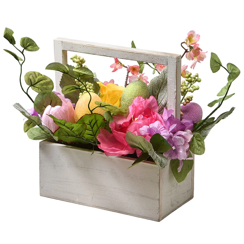 Christmas Wreath Artificial Boxed Easter Basket, White, Filled with Eggs, Leaves, Flower Blooms, Easter Collection, 14 Inches Christmas Wreath Artificial Boxed Easter Basket, White, Filled with Eggs, Leaves, Flower Blooms, Easter Collection, 14 Inches
