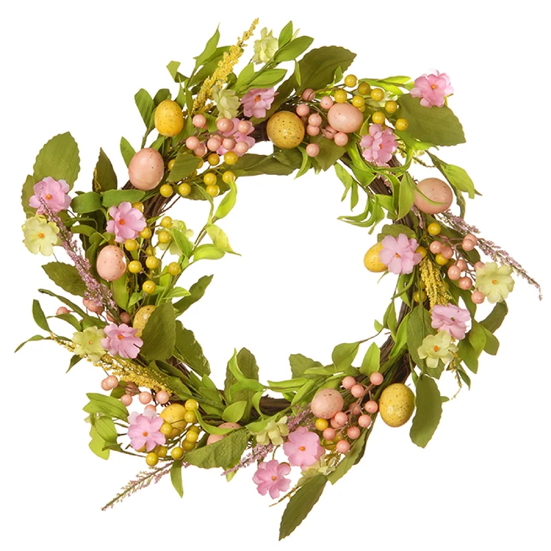 Christmas Garland Artificial Spring Wreath, Decorated with Pastel Eggs, Flower Blooms, Berry Clusters, Easter Collection, 22 Inches Christmas Garland Artificial Spring Wreath, Decorated with Pastel Eggs, Flower Blooms, Berry Clusters, Easter Collection, 22 Inches