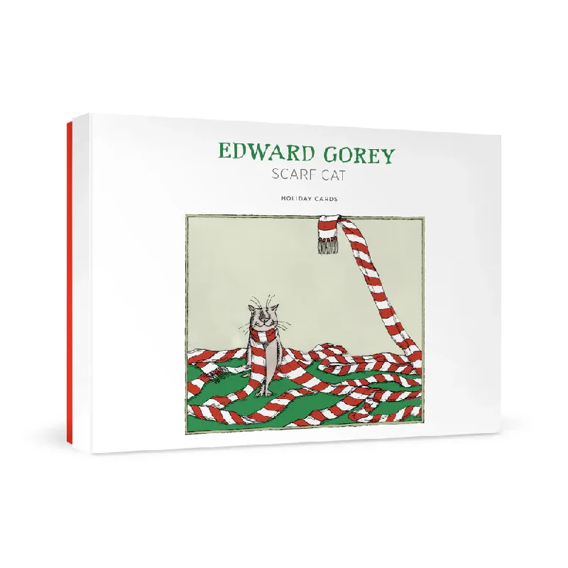 Christmas Red Stockings Edward Gorey 'Scarf Cat' Boxed Holiday Cards