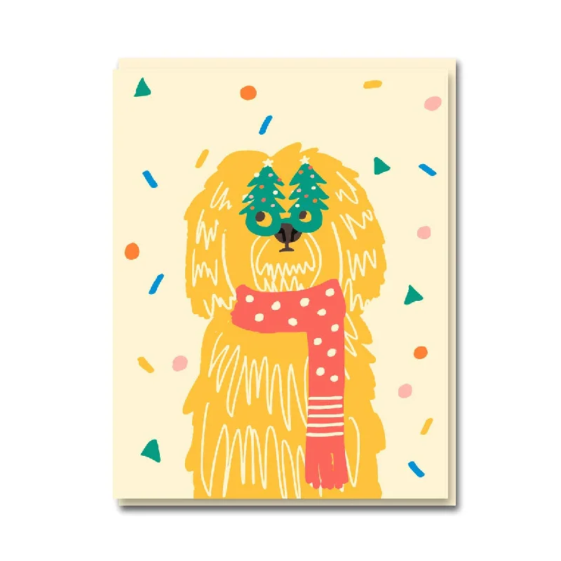Christmas Eve Christmas Tree Dog Glasses Greeting Card