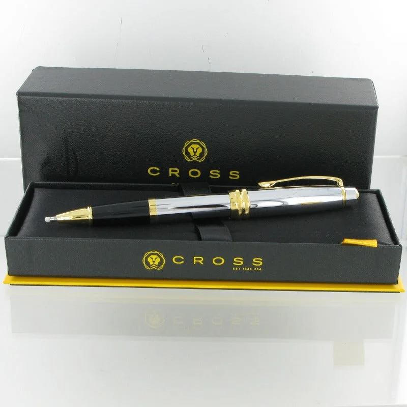 Christmas Midnight Mass Engraved Cross AT455-6 Bailey Chrome and Gold Rollerball Pen