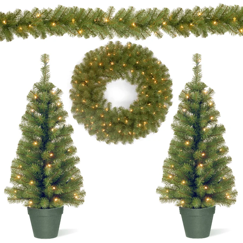 Christmas Ornaments Evergreen Assortment with 2 Entrance Trees, 1 Wreath, 1 Garland Christmas Ornaments Evergreen Assortment with 2 Entrance Trees, 1 Wreath, 1 Garland