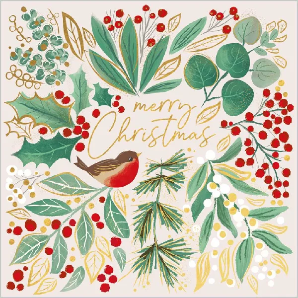 Christmas Jingle Bells Festive Foliage Holiday Card Pack | Set of 5