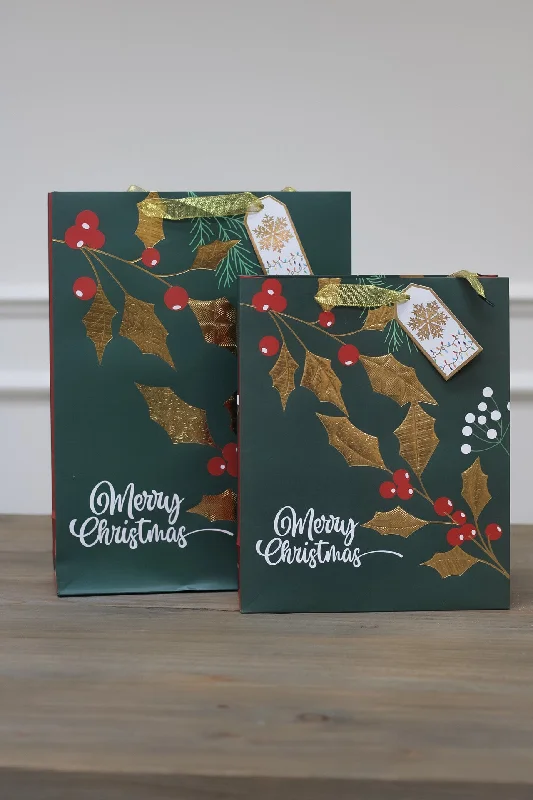 Cozy Christmas Festive Holly Merry Christmas Gift Bag
