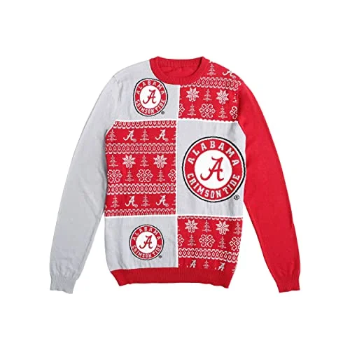 Christmas Holiday Spirit FOCO Alabama Crimson Tide NCAA Mens Busy Block Snowfall Sweater - L