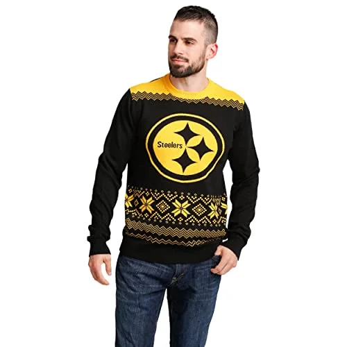 Christmas Housewarming Gifts FOCO Men's NFL Big Logo Two Tone Knit Sweater, Large, Pittsburgh Steelers