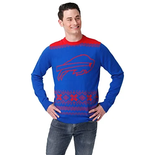 Christmas Sparkling Lights FOCO Men's NFL Big Logo Two Tone Knit Sweater, Medium, Buffalo Bills