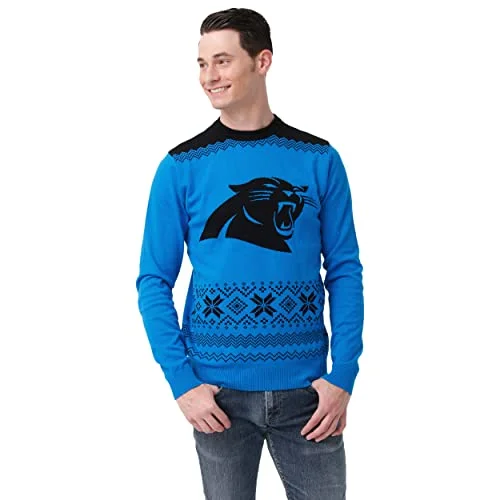 Christmas Gift Baskets FOCO Men's NFL Big Logo Two Tone Knit Sweater, Medium, Carolina Panthers
