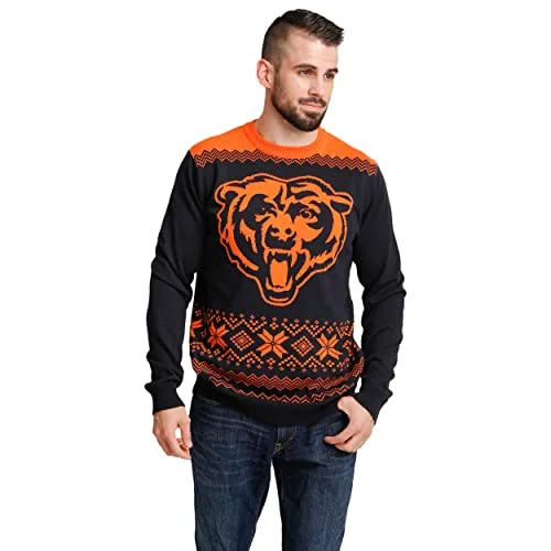 Christmas Cozy Nights FOCO Men's NFL Big Logo Two Tone Knit Sweater, Medium, Chicago Bears