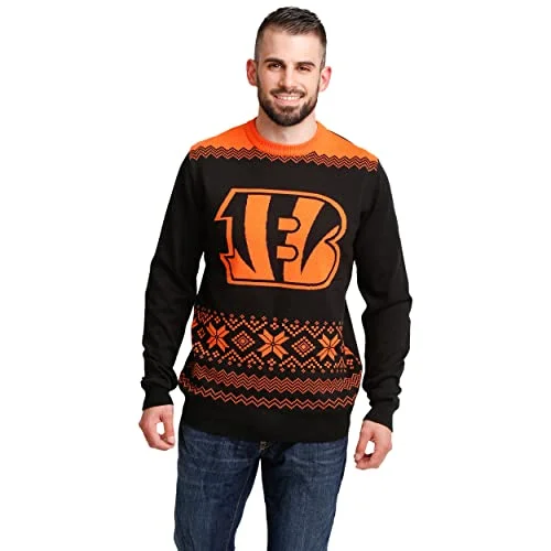 Christmas Chocolate Delights FOCO Men's NFL Big Logo Two Tone Knit Sweater, Medium, Cincinnati Bengals