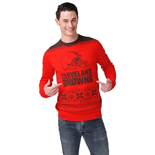 Christmas Sleigh Ride FOCO Men's NFL Big Logo Two Tone Knit Sweater, Medium, Cleveland Browns