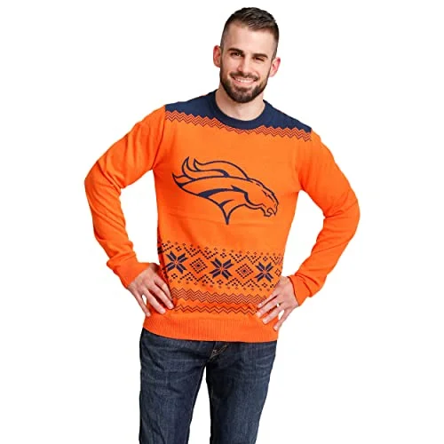 Christmas Stocking Fillers FOCO Men's NFL Big Logo Two Tone Knit Sweater, Medium, Denver Broncos
