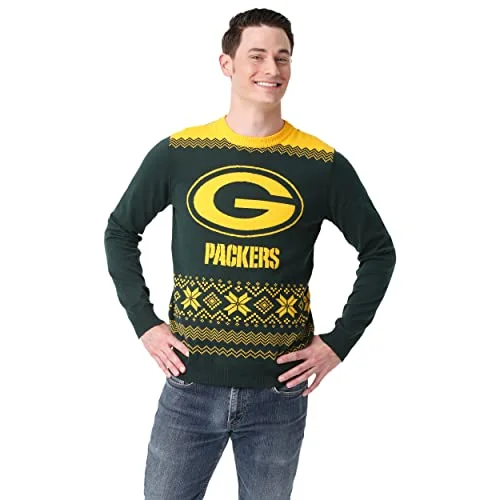 Christmas Classic Music FOCO Men's NFL Big Logo Two Tone Knit Sweater, Medium, Green Bay Packers