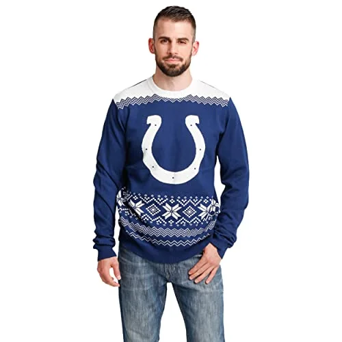 Christmas Happy Moments FOCO Men's NFL Big Logo Two Tone Knit Sweater, Medium, Indianapolis Colts