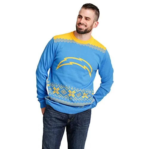 Christmas Gifting Season FOCO Men's NFL Big Logo Two Tone Knit Sweater, Medium, Los Angeles Chargers