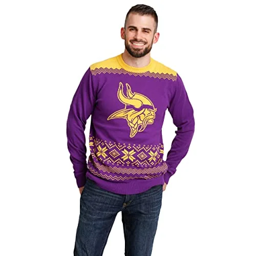 Christmas Holiday Stories FOCO Men's NFL Big Logo Two Tone Knit Sweater, Medium, Minnesota Vikings