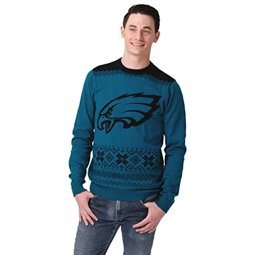 Christmas Gift Packing FOCO Men's NFL Big Logo Two Tone Knit Sweater, Medium, Philadelphia Eagles