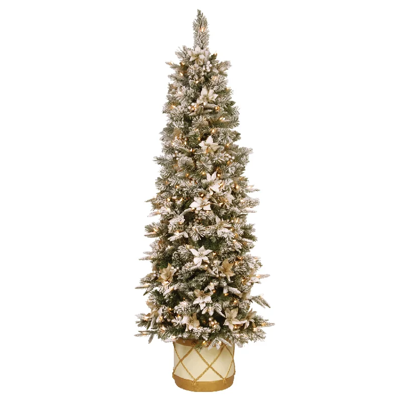 Christmas Home Decor 6 ft. Pre-Lit Frosted Colonial Slim Half Tree with Clear Lights Christmas Home Decor 6 ft. Pre-Lit Frosted Colonial Slim Half Tree with Clear Lights