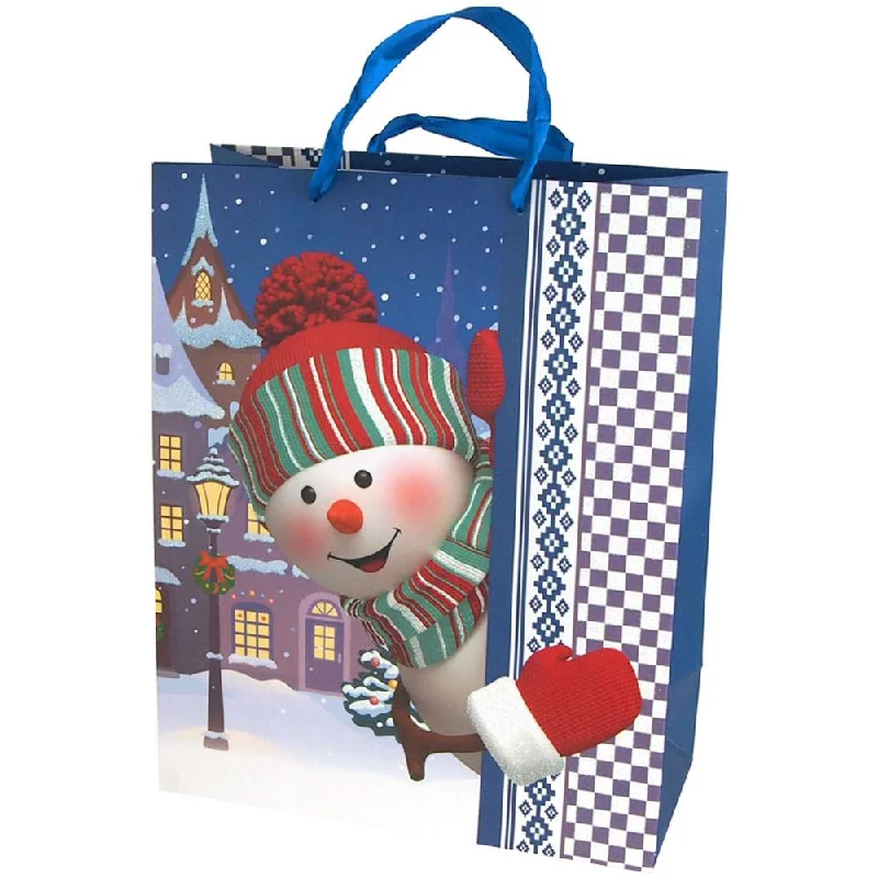 Christmas Magic Glitter Snowman Christmas Gift Bag, 12-1/2-Inch