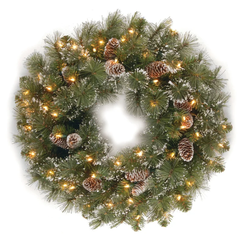Christmas Shopping 24 in. Pre-Lit Glittery Pine Wreath with Clear Lights