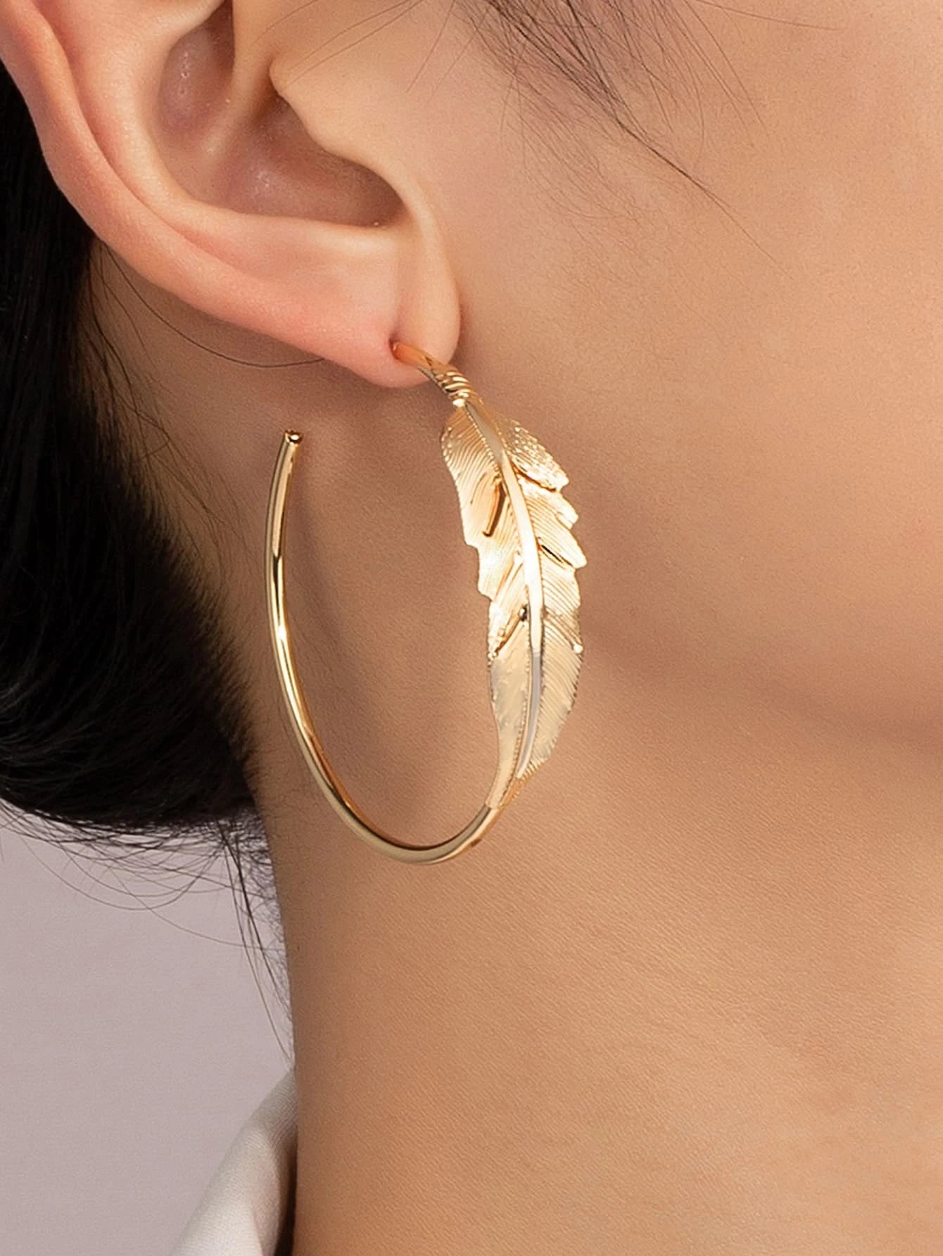 Christmas Toy Drive Gold Leaf Style Hoop Earrings