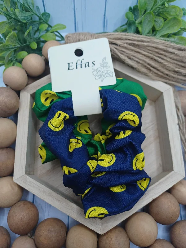 Christmas Baking Green & Blue Happy Face Scrunchie Set