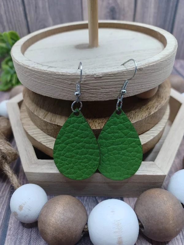 Christmas Gift Baskets Green Dainty Leather Teardrop Style Earrings