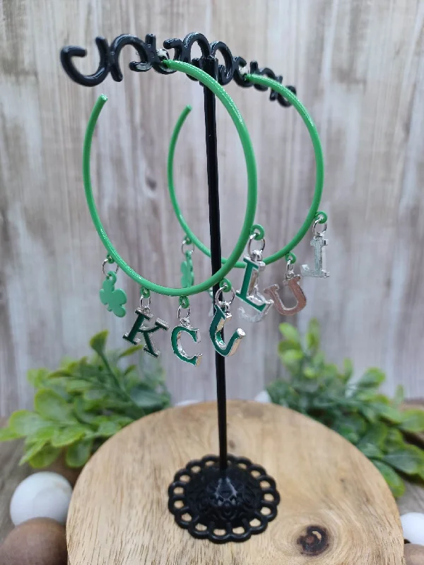 Christmas Fireplace Mantel Green Lucky Earrings