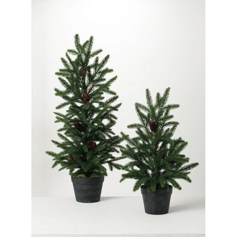 Christmas Winter Nights Green Pine Feather Christmas Tree and Pinecones