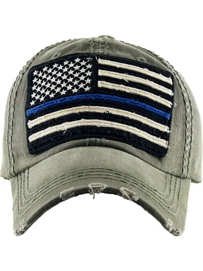 Grey Thin Blue Line American Flag Style Hat